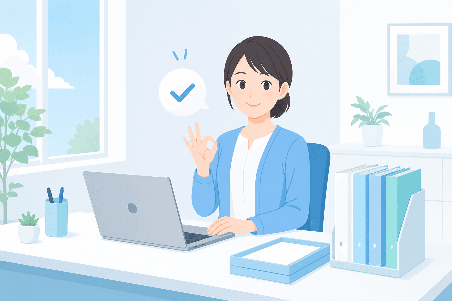 事務所で報告書と請求がつながるイメージ